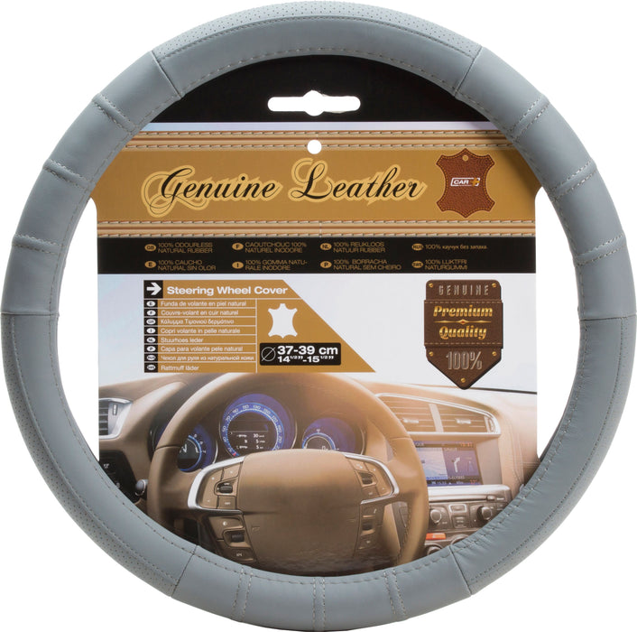 Genuine Leather Steering Wheel Cover Leather Medium Grey