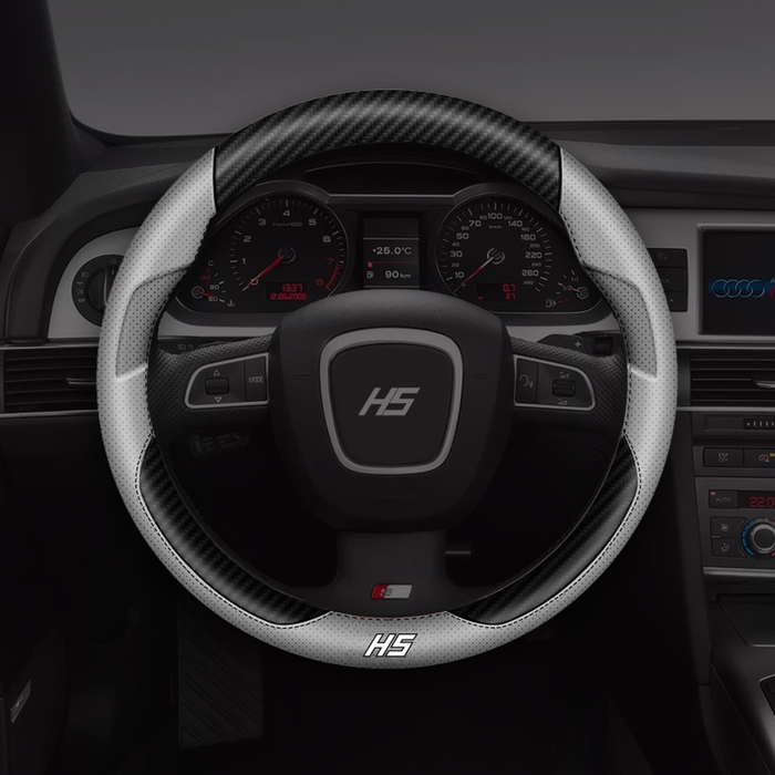 HS Steering Wheel Cover Light Grey/Carbon Fiber Black