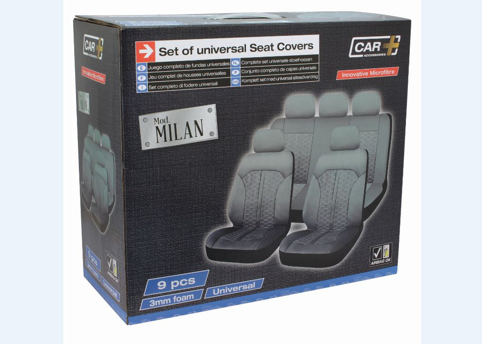 Car + Innovative Microfibre Universal Car Seat Cover Milan 9 Piece Smoke