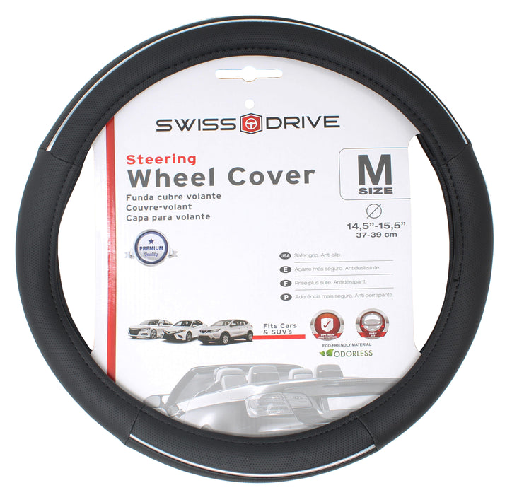 Swiss Drive Steering Wheel Cover Medium Black/Chrome