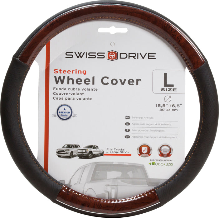 Swiss Drive Steering Wheel Cover Large Wood/Black
