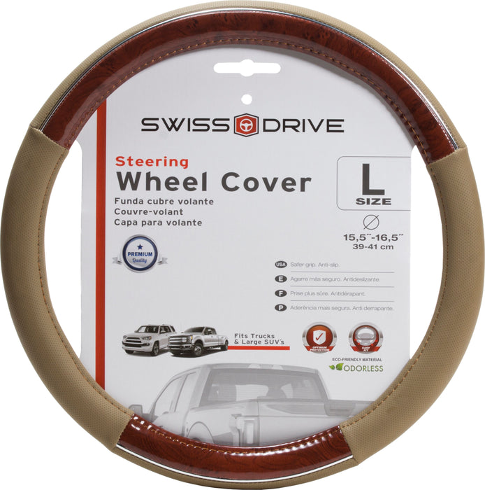 Swiss Drive Steering Wheel Cover Large Wood/Beige
