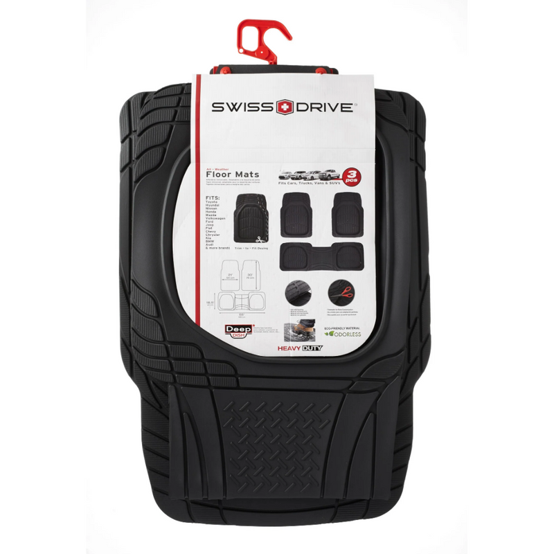 Swiss Drive Deep Tray All Weather Floor Mat 3 Piece Black