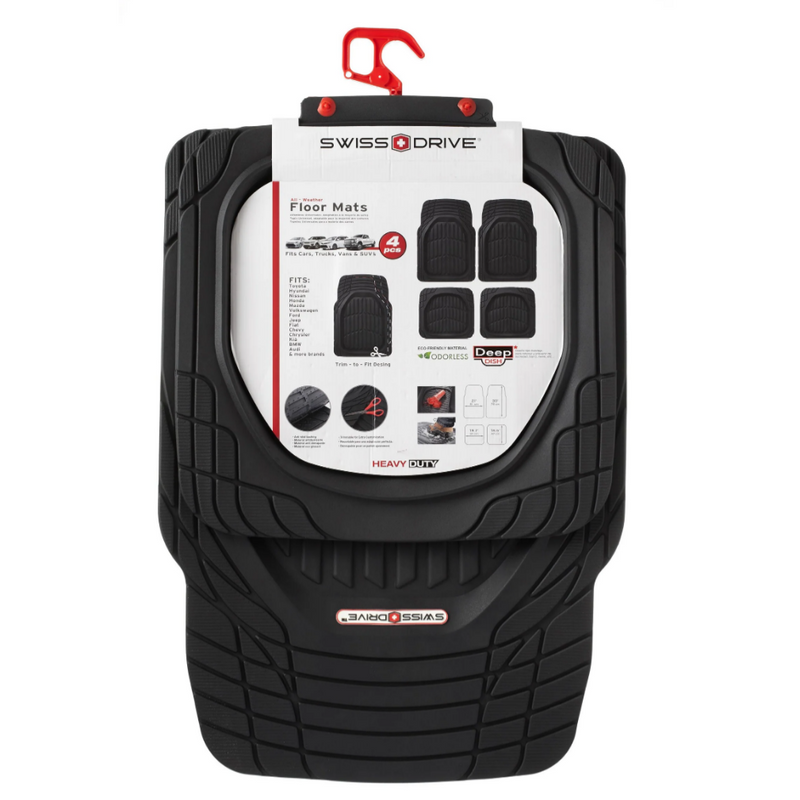 Swiss Drive Deep Tray All Weather Floor Mat 4 Piece Black