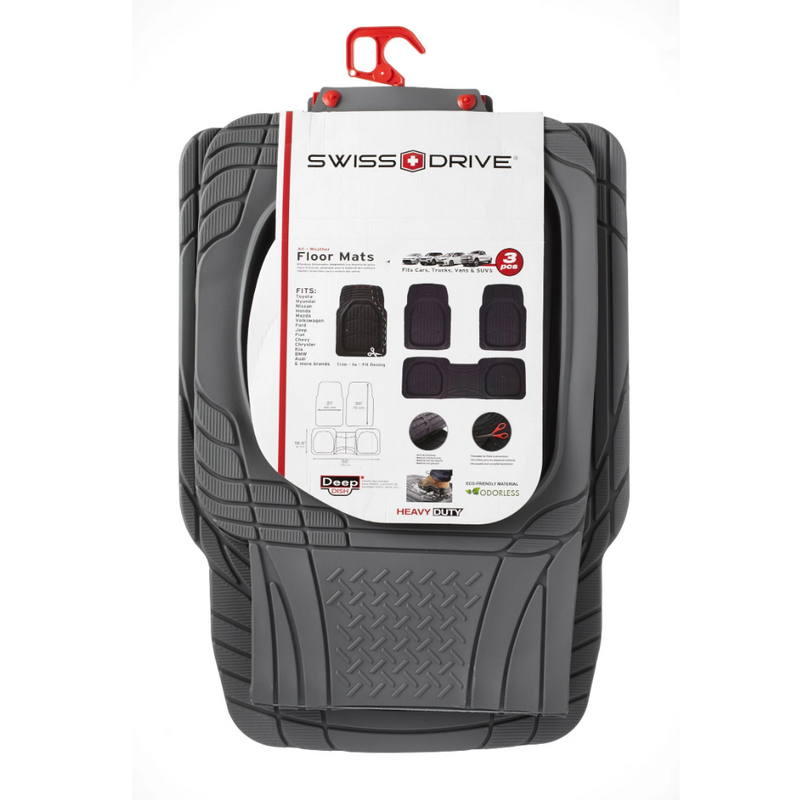 Swiss Drive Deep Tray All Weather Floor Mat 3 Piece Grey